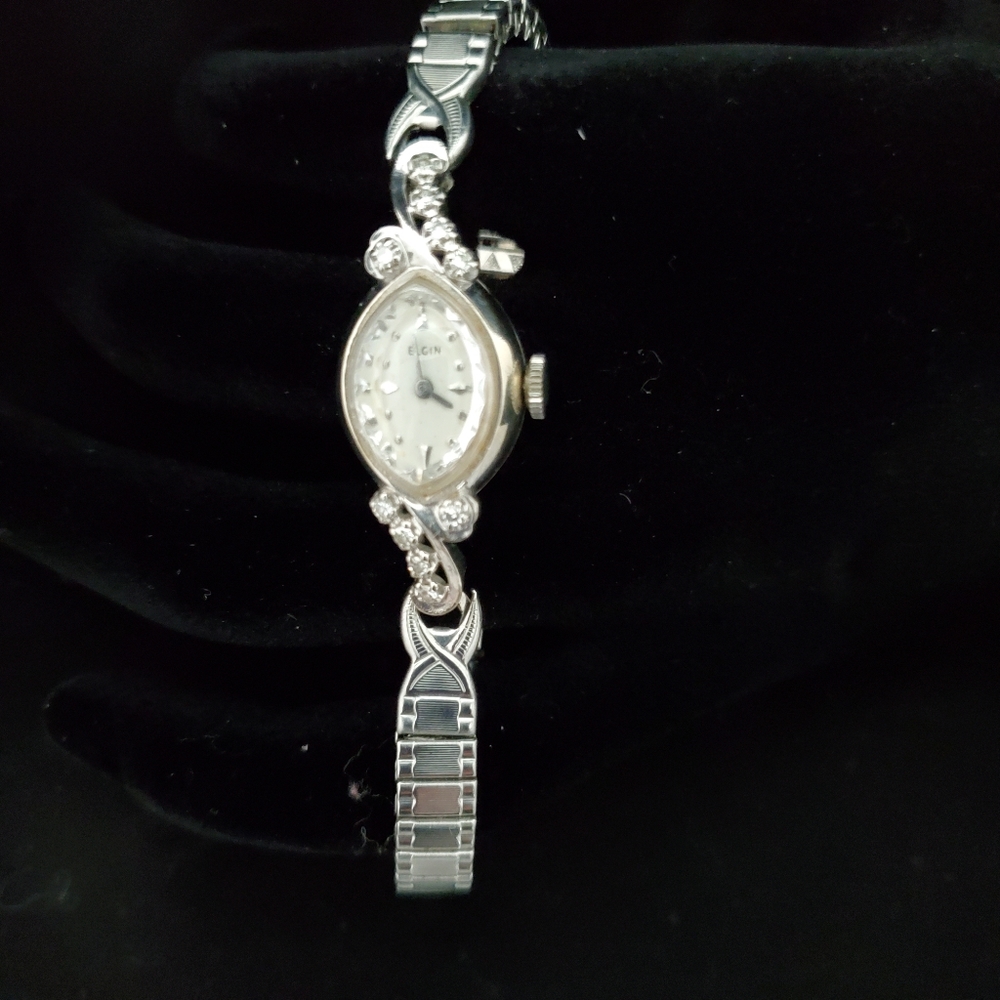 Diamond and 14KT White Gold Lady Elgin watch